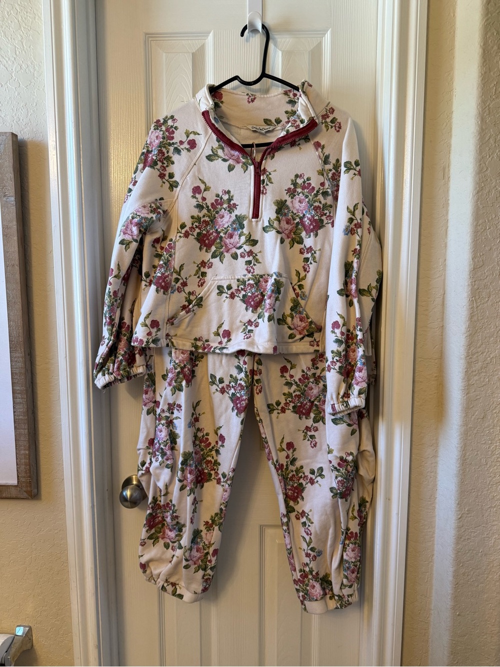 Floral Quarter-Zip Set with Pink Roses